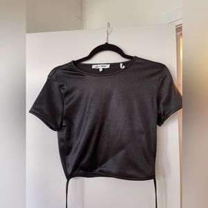 Black shiny crop top with cute tie up size M